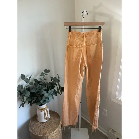 Zara High Rise Wide Leg Jeans Orange Size 2 Raw Hem Full Length - Picture 7 of 10